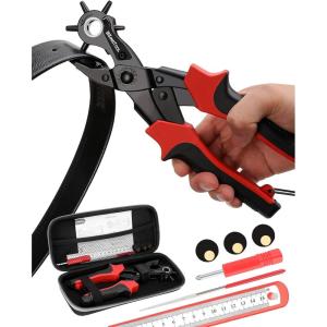 image:imageKingTool Leather Hole Punch Set Super Heavy Duty Rotary Puncher Multi Hole Sizes Maker ToolRed  Professional Leather Hole Punch Set