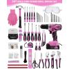 image:imageKingTool 267Piece Tool Kit Set  Pink Tool Set with 21V Cordless Pink Power Drill Driver Tool kit for Women with Pink Tool Storage Bag Womens Tool Kit for House Perfect for Home DIY Projects267 PCS