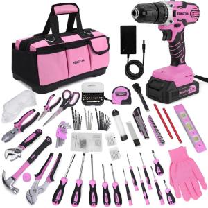 image:imageKingTool 267Piece Tool Kit Set  Pink Tool Set with 21V Cordless Pink Power Drill Driver Tool kit for Women with Pink Tool Storage Bag Womens Tool Kit for House Perfect for Home DIY Projects267 PCS