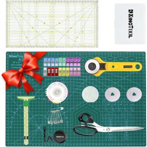 image:image78 Pcs Rotary Cutter Set  KingTool 45mm Cutter Kit with A3 Cutting Mat Fabric Scissors 3 Replacement Blades Quilting Rulers Sewing Clips Sewing Pins  Perfect for CraftingQuiltingSewing78Pcs With Scissors