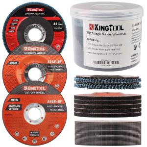 image:imageKingTool 27pcs Angle Grinder Wheel Set Grinder Disc Set Includes 20pcs Cutting Wheel 5pcs Grinding Wheel 2pcs Flap Discs with 412 Diameter and 78 Arbor for Steel and Stainless Cutting Grinding
